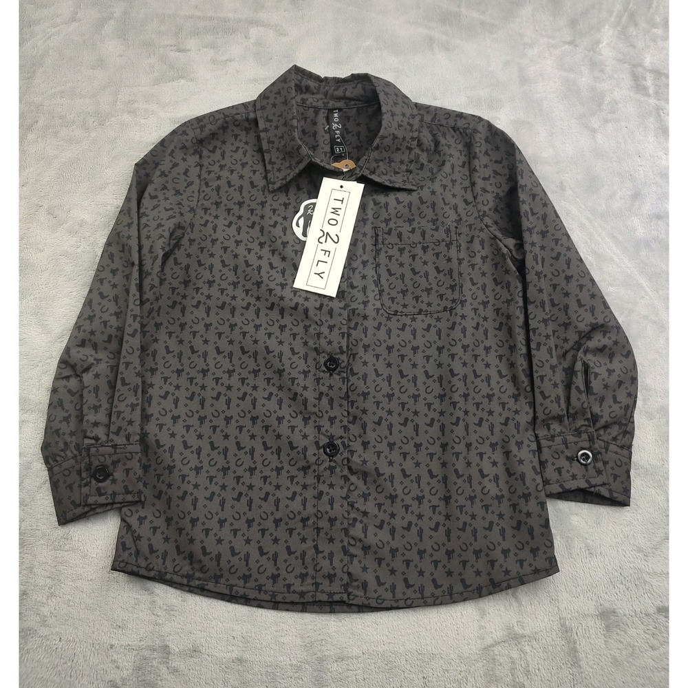 Two 2 Fly Western Cowboy Cactus Boots Horseshoe Button Down Shirt Toddler 2T